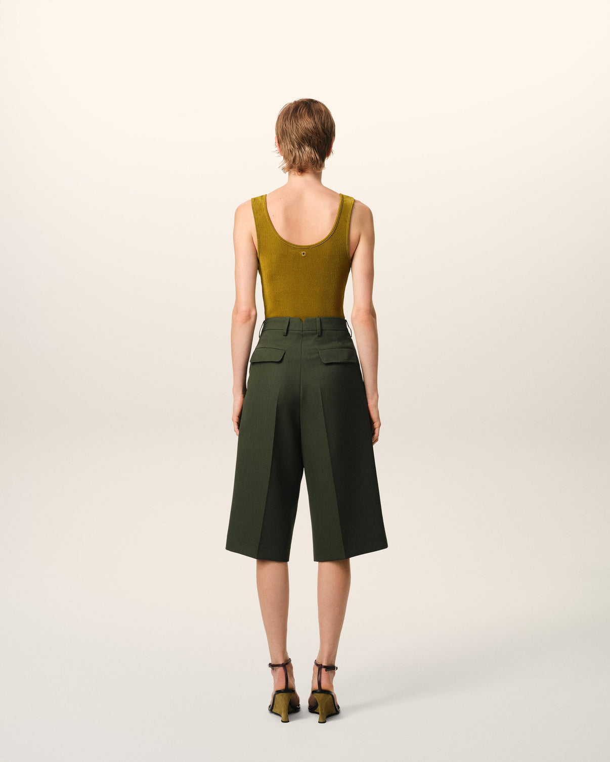 Green Wool Wide Bermuda