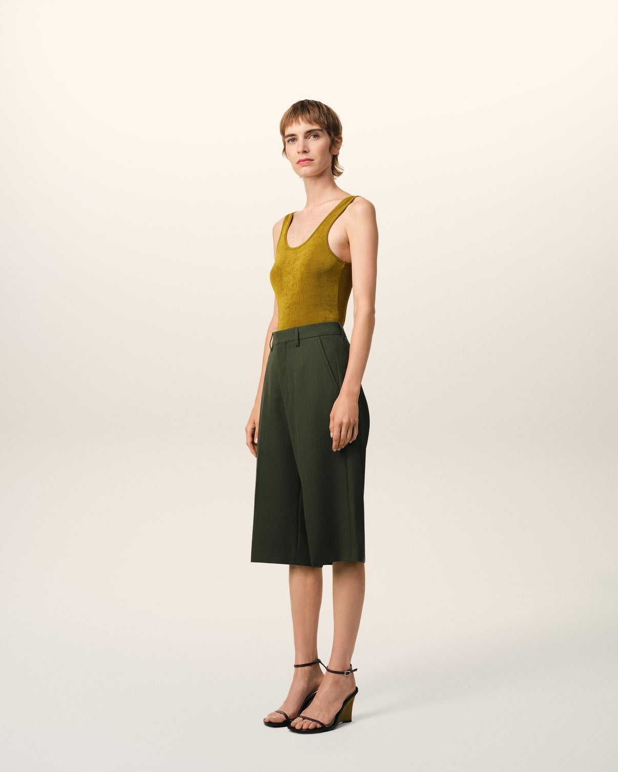 Green Wool Wide Bermuda