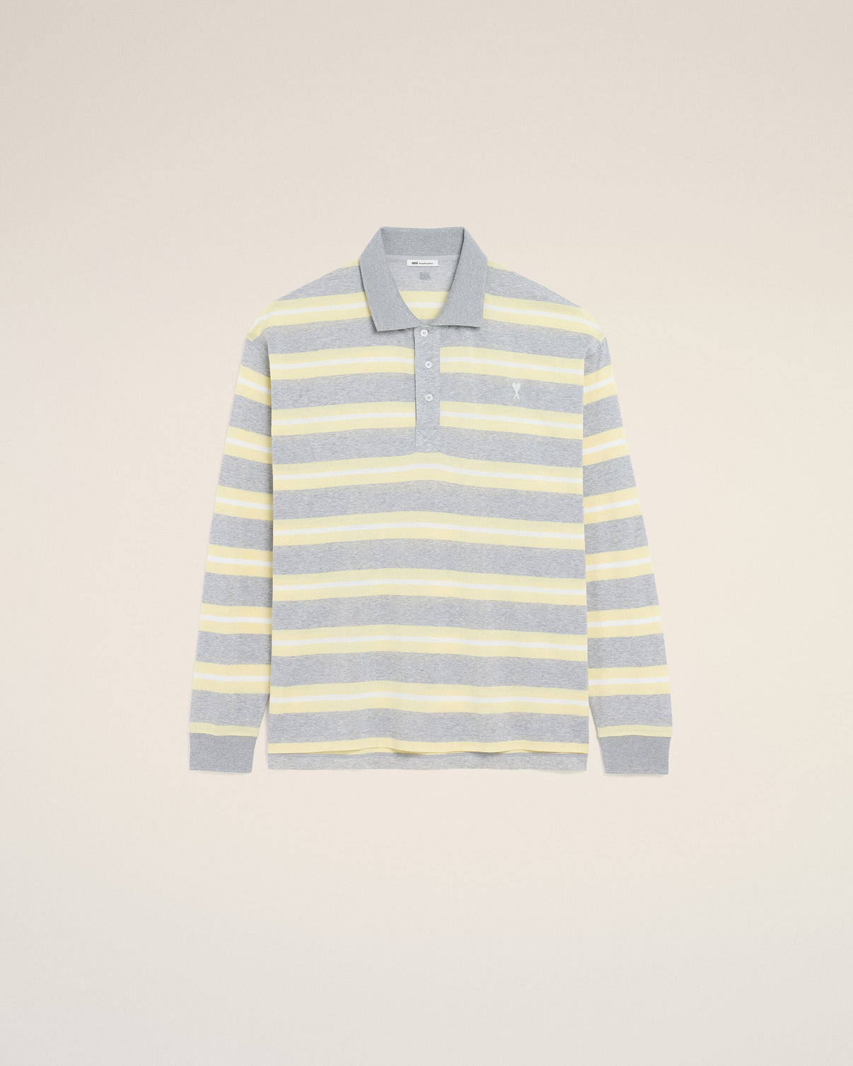 Grey And Yellow Strapped Cotton Polo