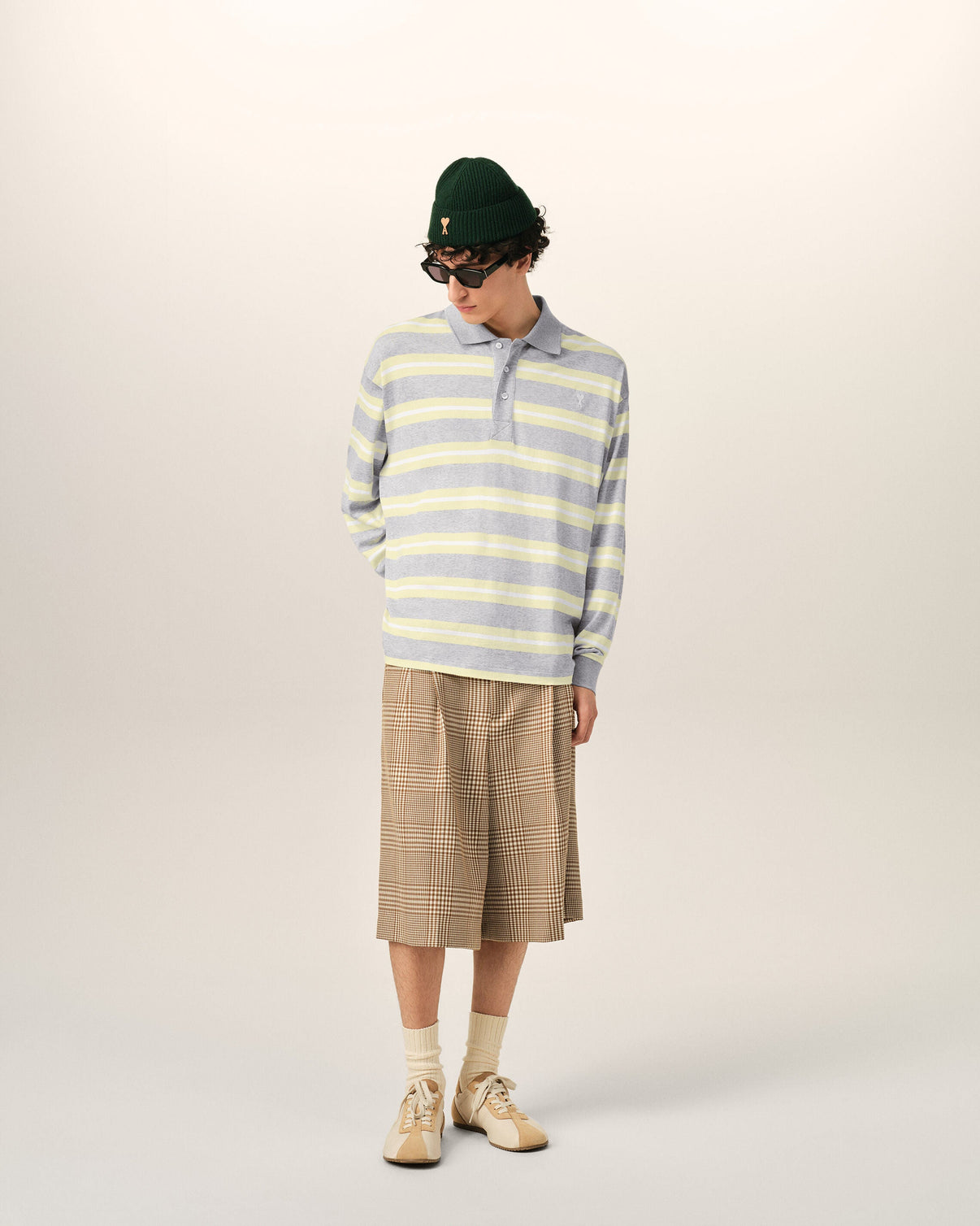 Grey And Yellow Strapped Cotton Polo
