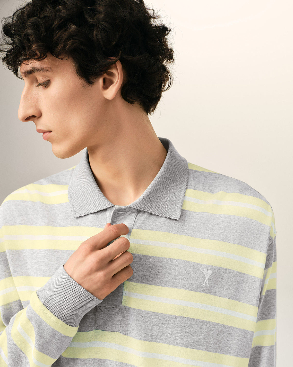 Grey And Yellow Strapped Cotton Polo