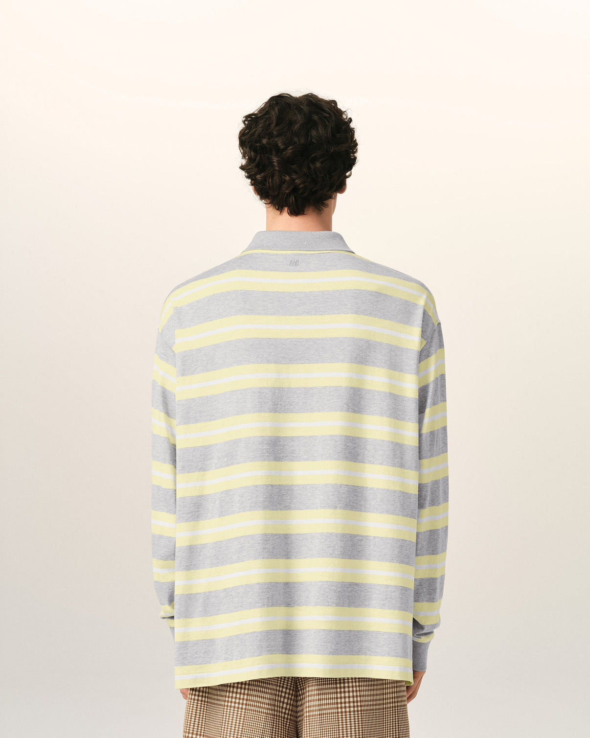 Grey And Yellow Strapped Cotton Polo
