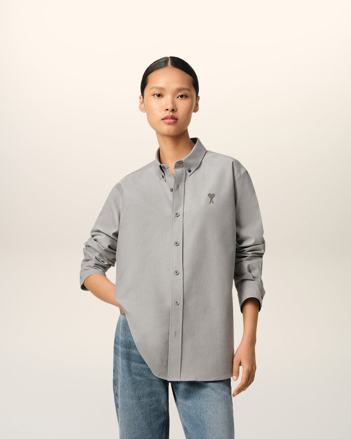 Grey Cotton Button-Down Shirt