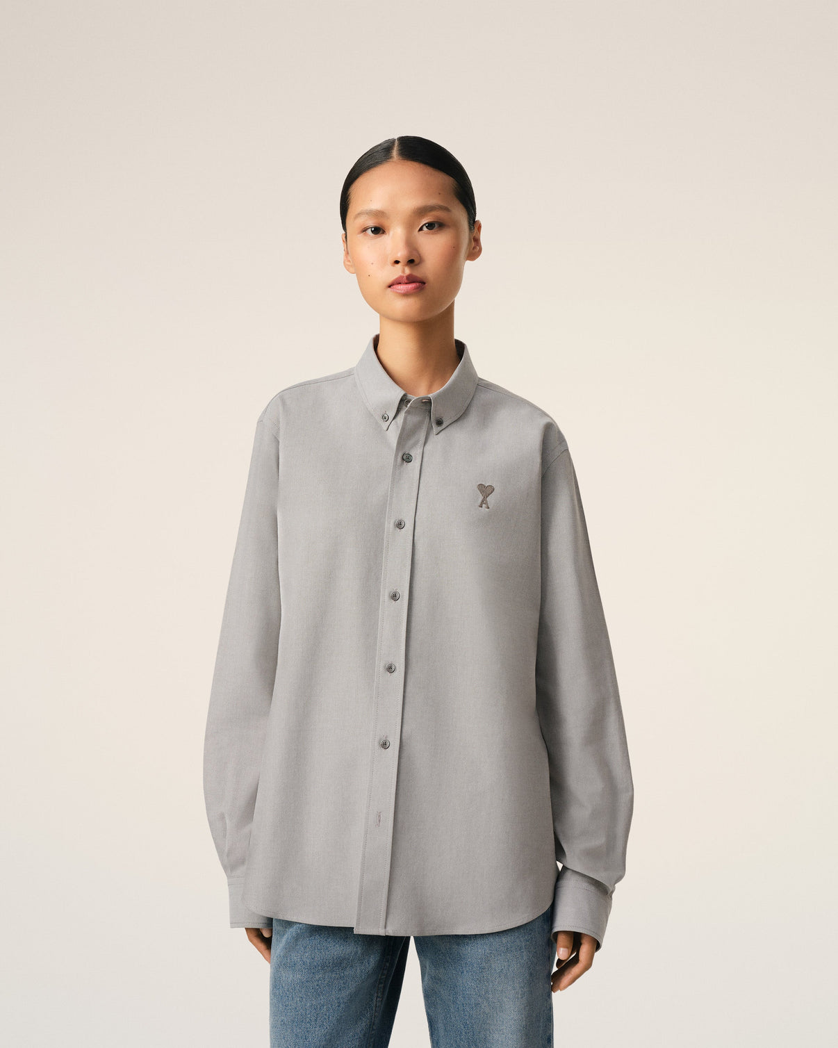 Grey Cotton Button-Down Shirt