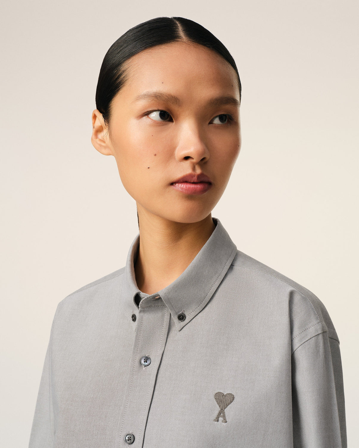 Grey Cotton Button-Down Shirt