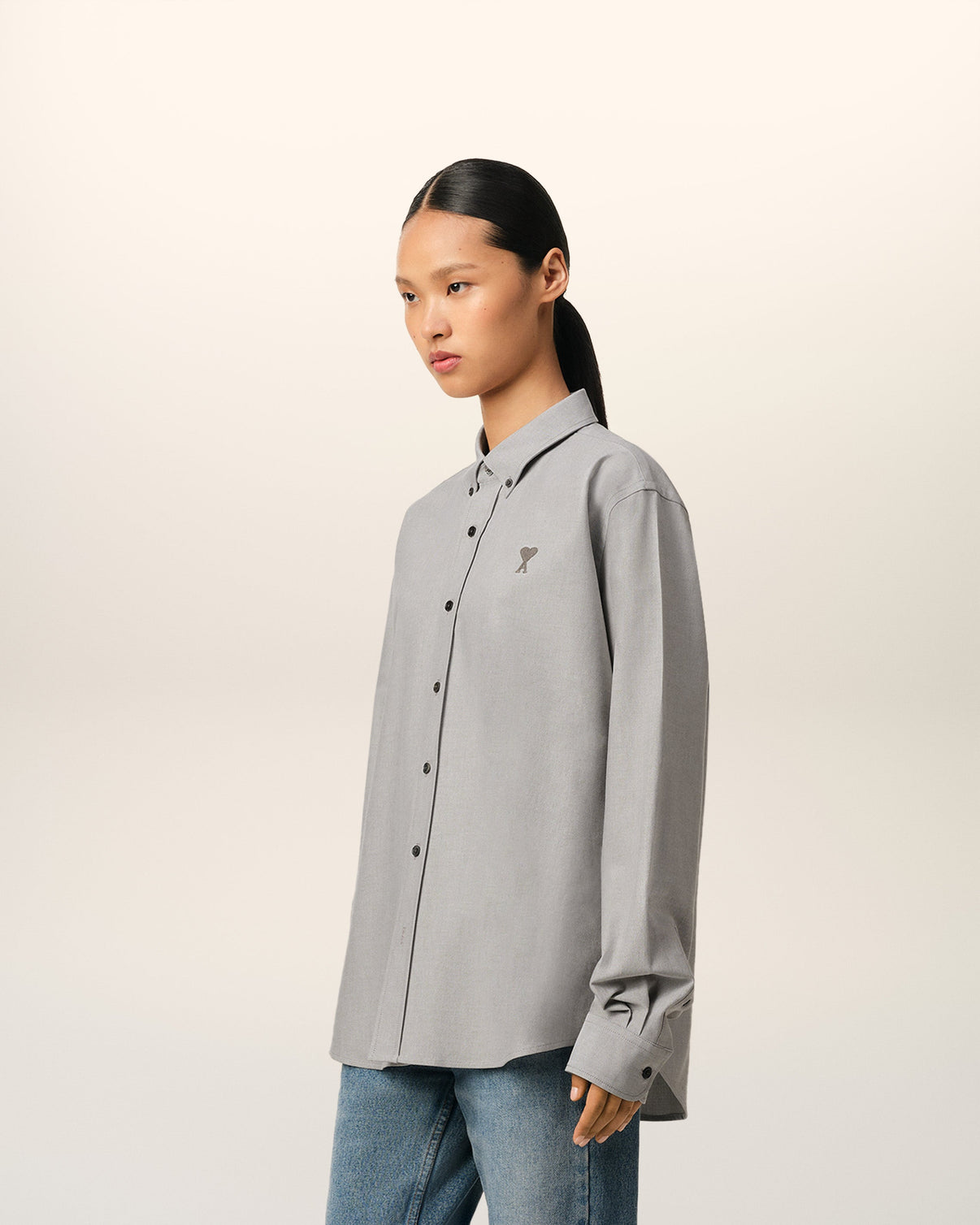 Grey Cotton Button-Down Shirt