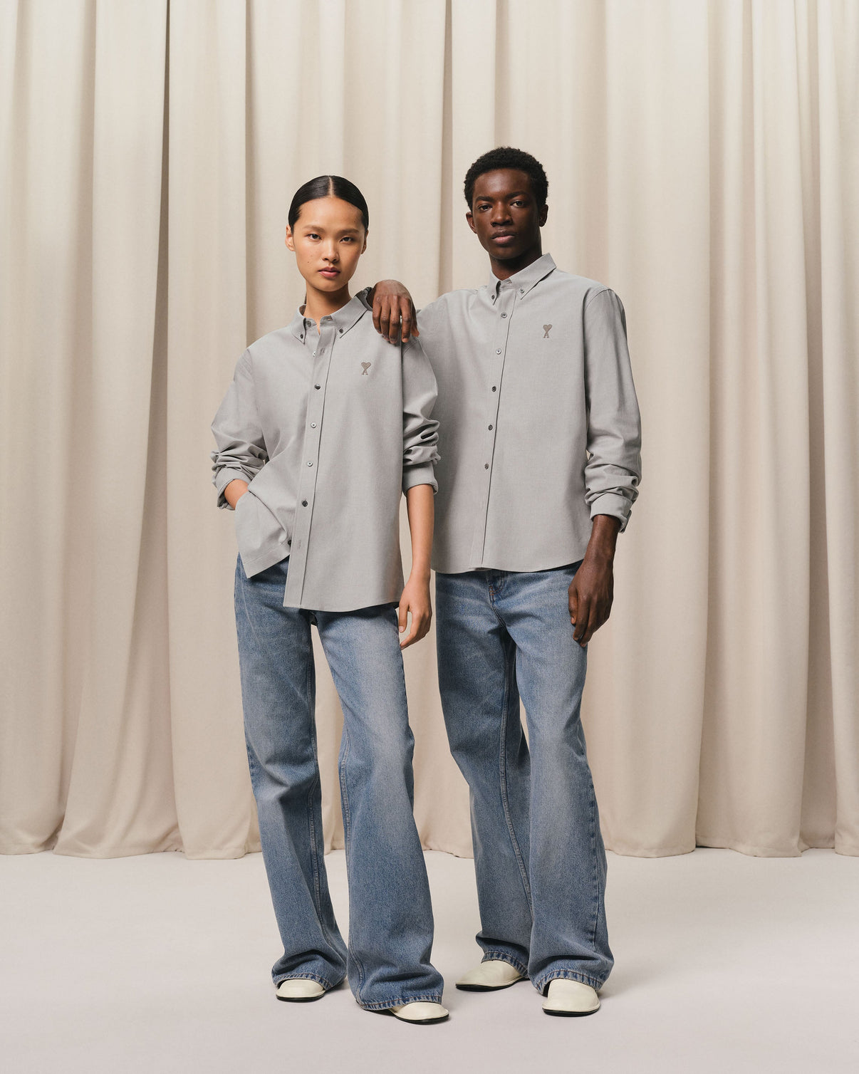 Grey Cotton Button-Down Shirt
