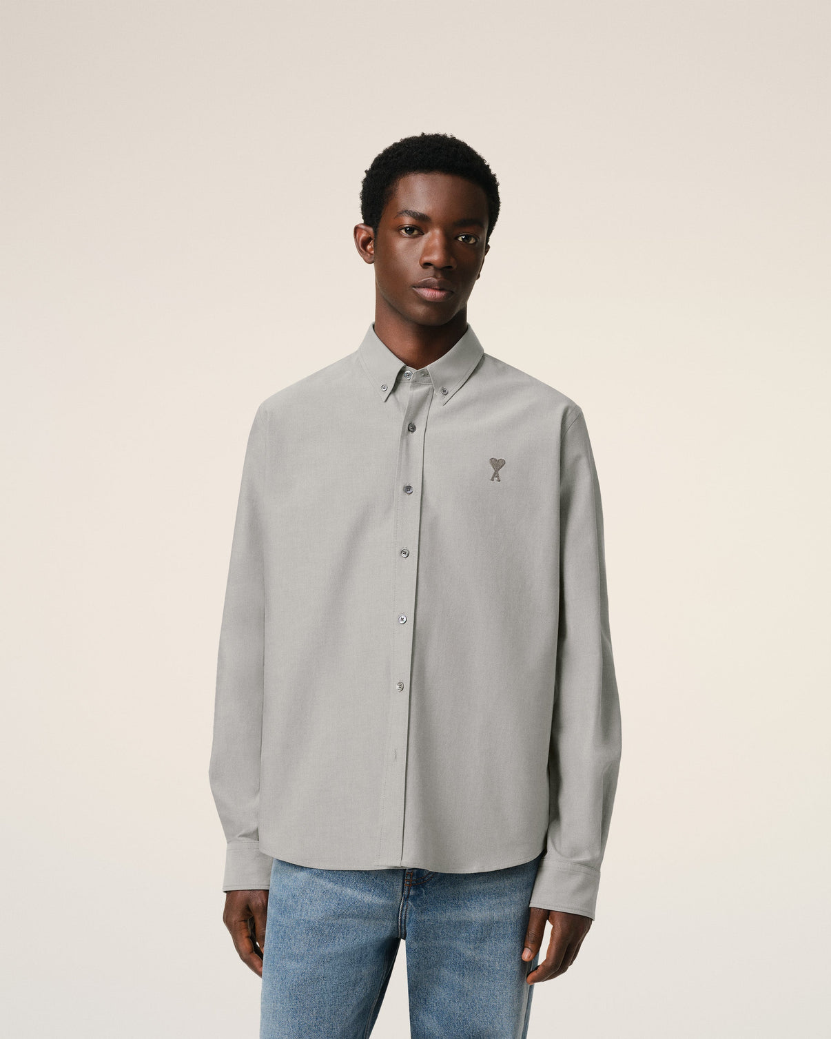 Grey Cotton Button-Down Shirt