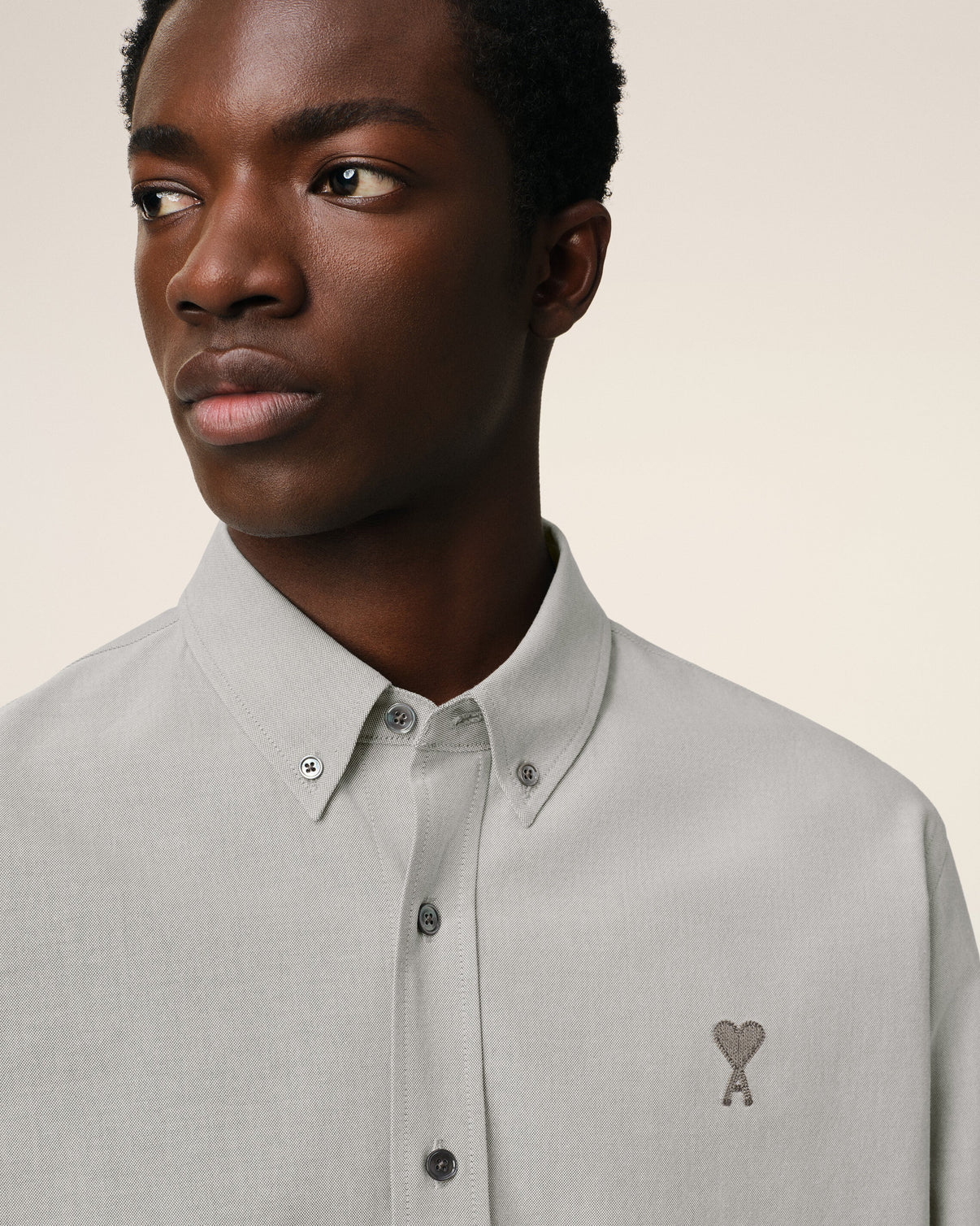 Grey Cotton Button-Down Shirt