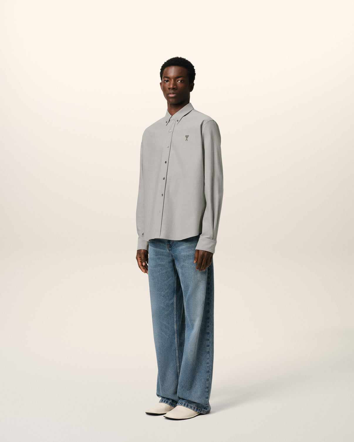 Grey Cotton Button-Down Shirt