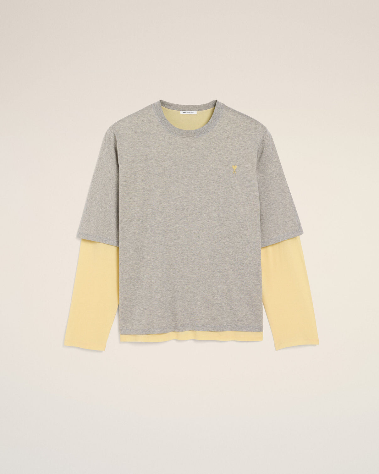 Grey Cotton Double-Sleeve Effect T-Shirt