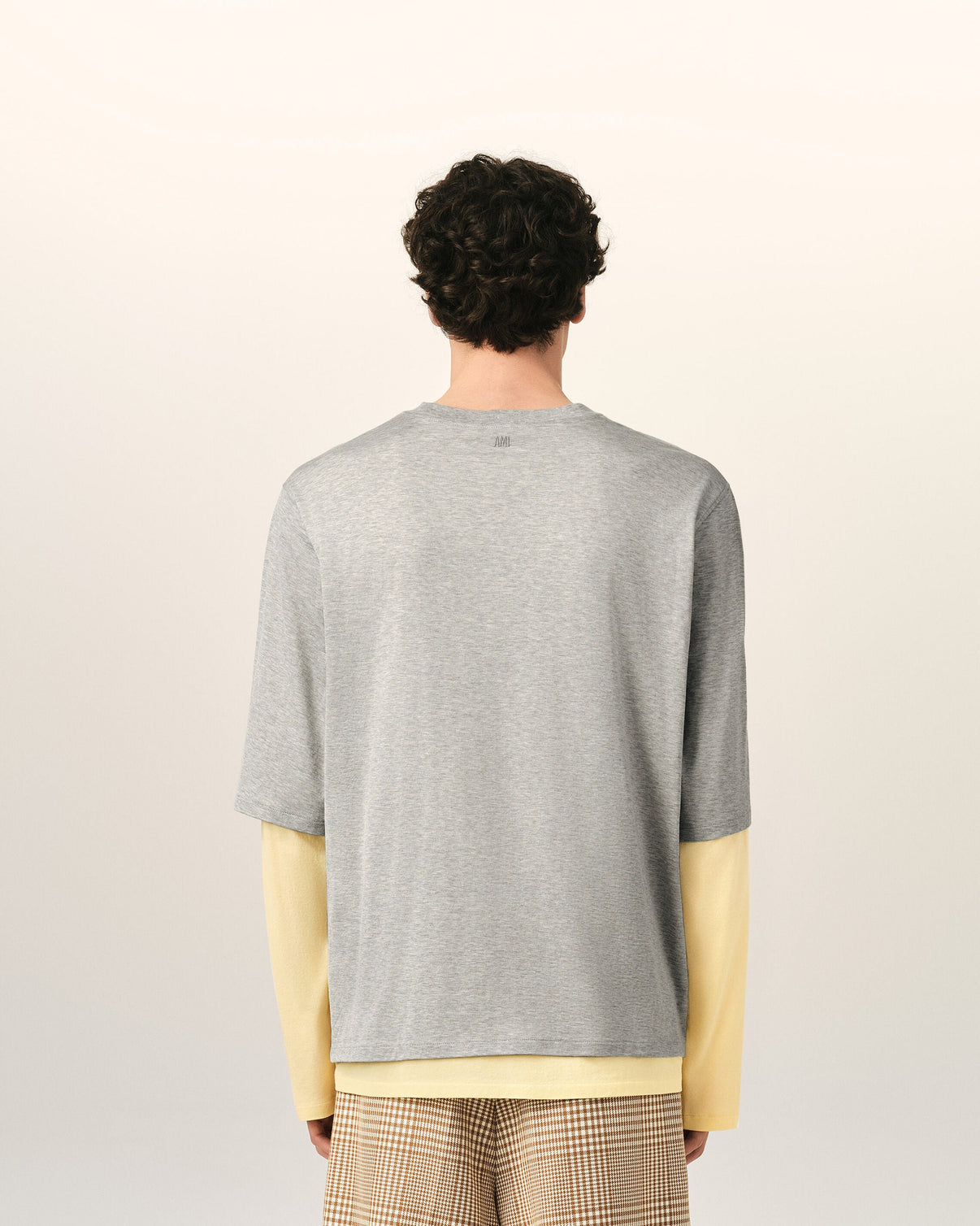 Grey Cotton Double-Sleeve Effect T-Shirt