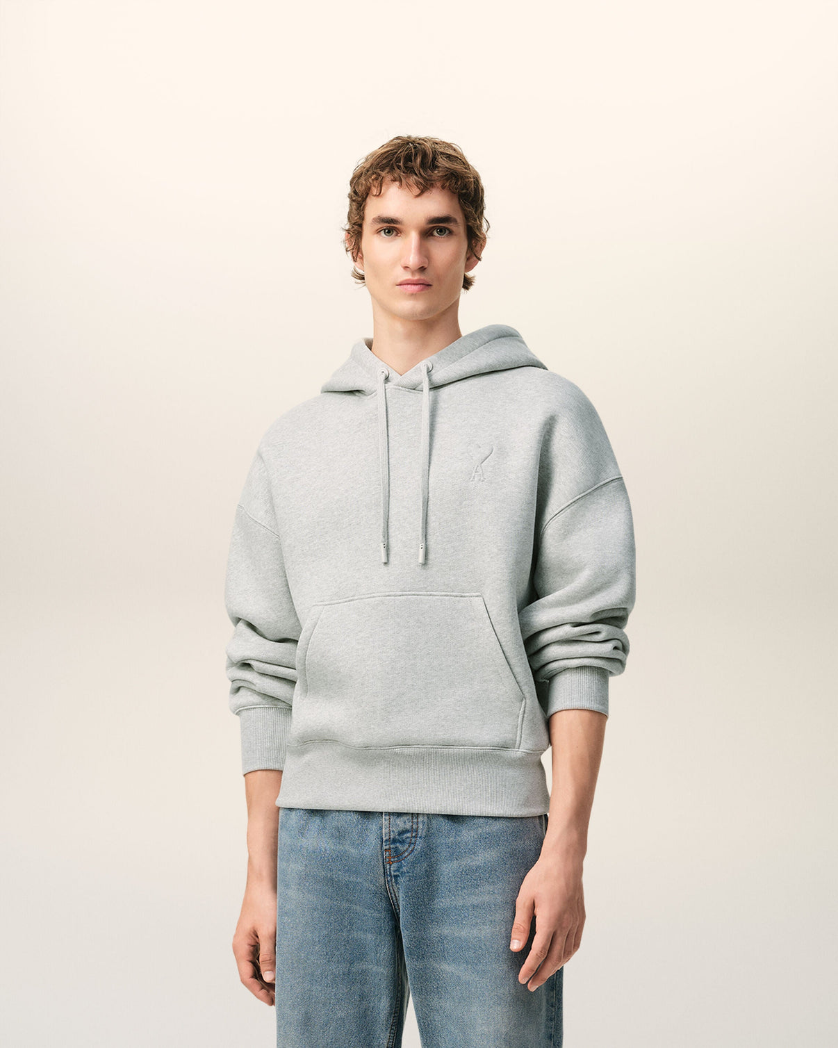 Grey Cotton Embossed Hoodie
