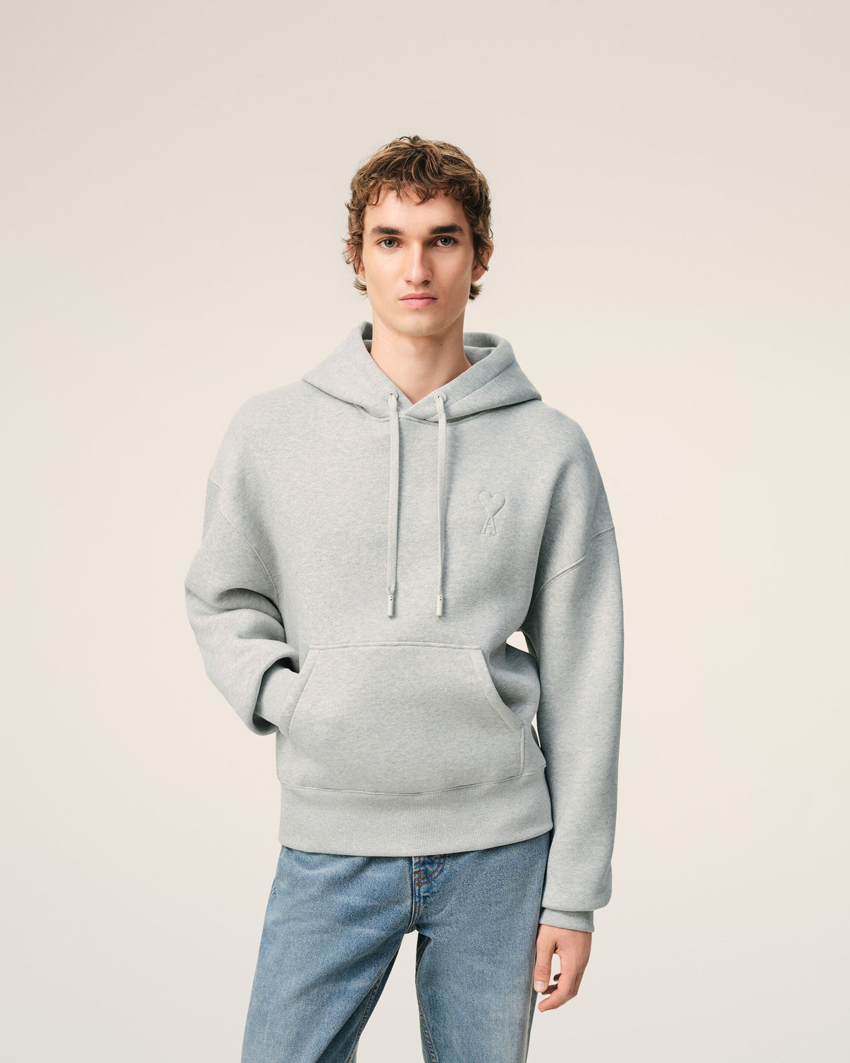 Grey Cotton Embossed Hoodie