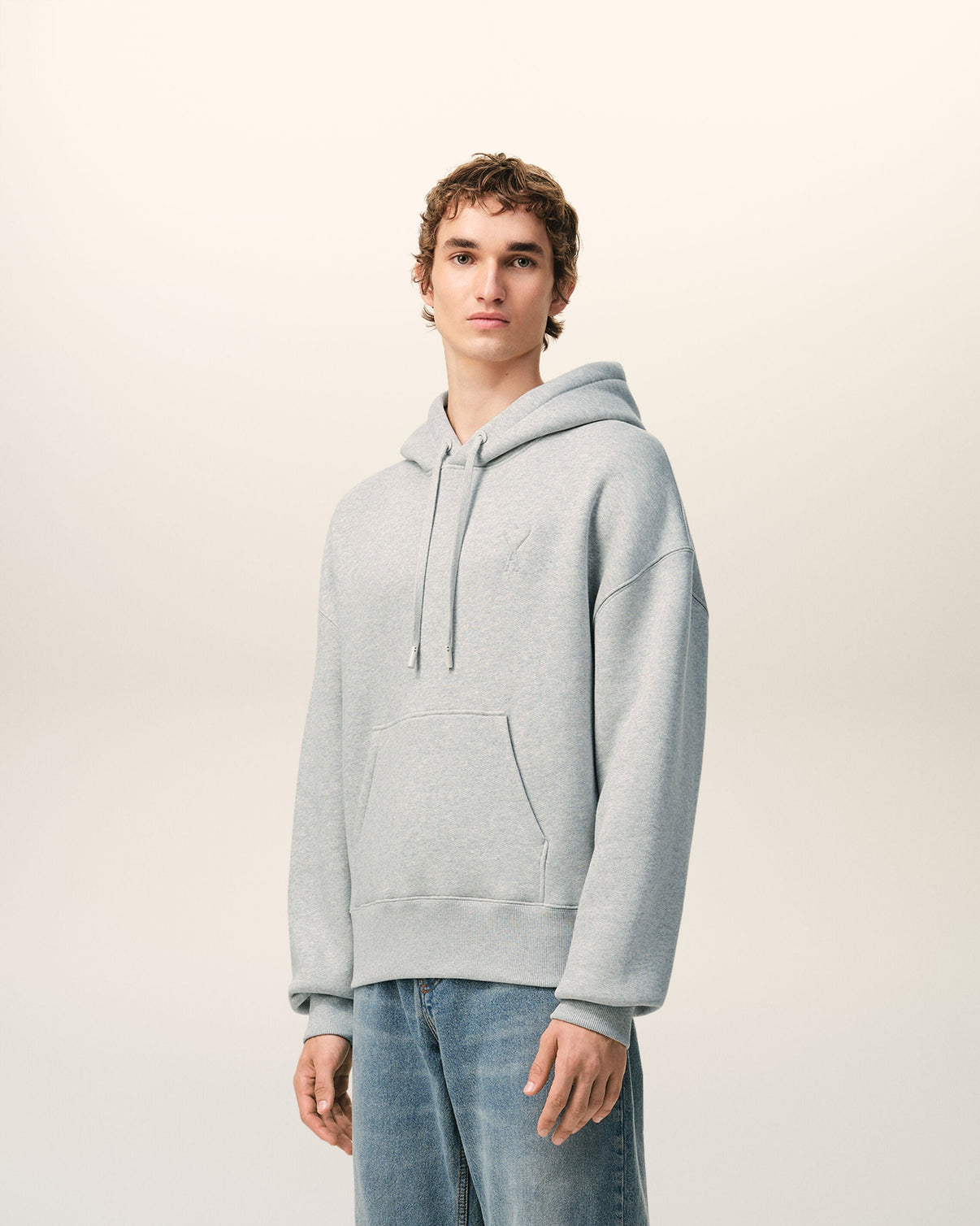 Grey Cotton Embossed Hoodie