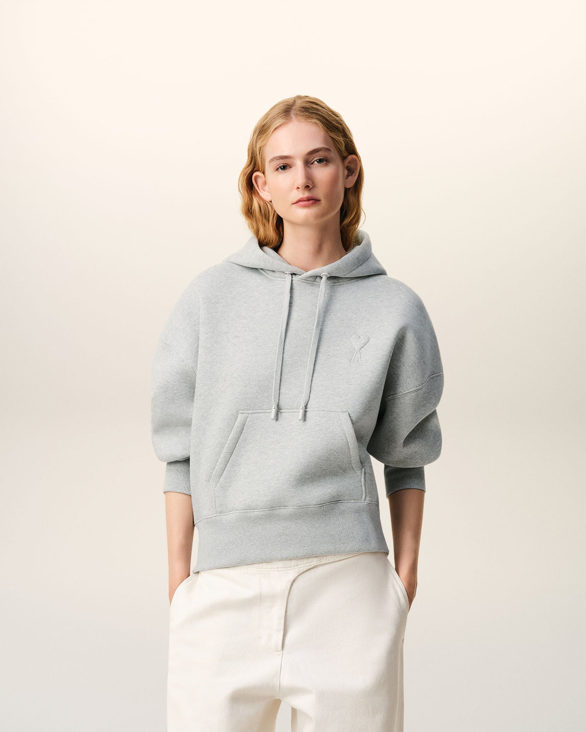 Grey Cotton Embossed Hoodie