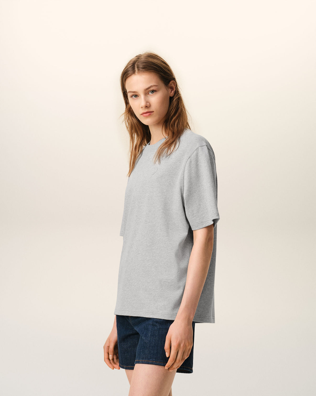 Grey Cotton Embossed T-shirt