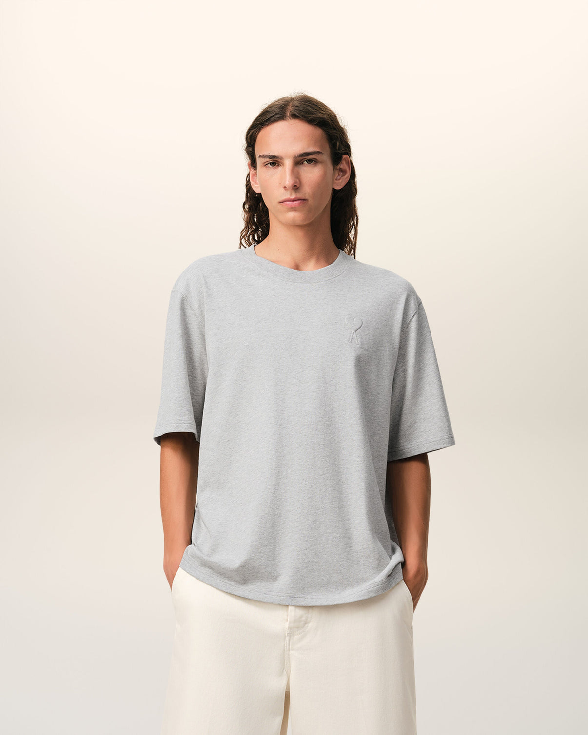 Grey Cotton Embossed T-shirt
