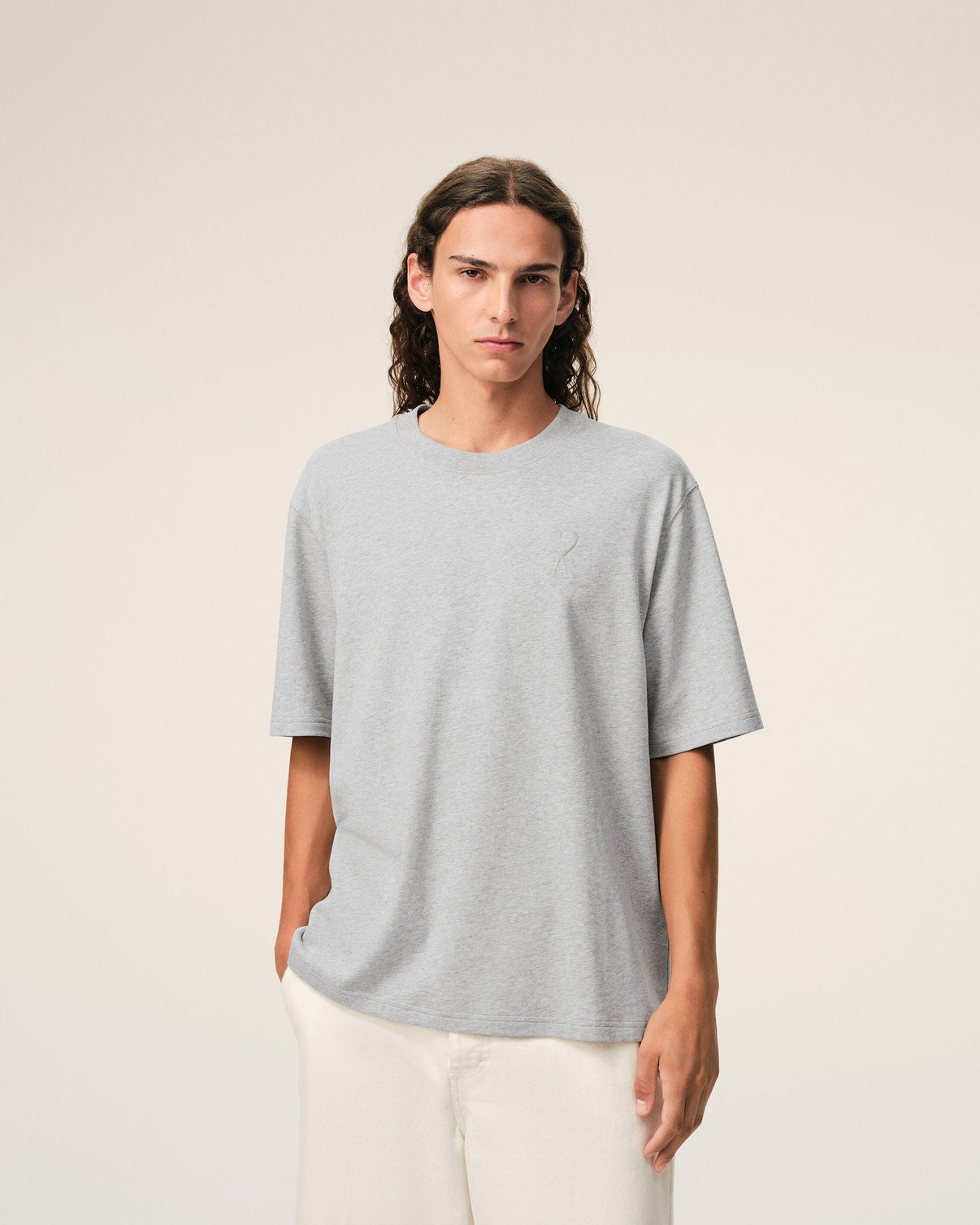 Grey Cotton Embossed T-shirt