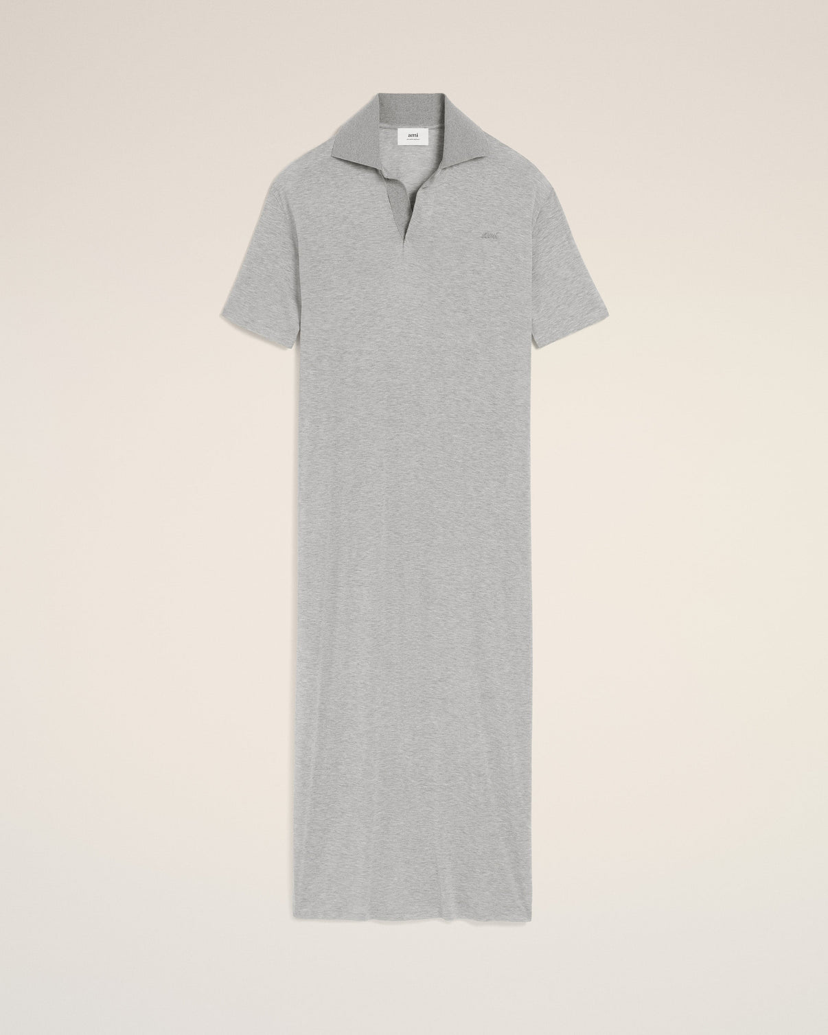Grey Cotton Short Sleeve Long Polo Dress