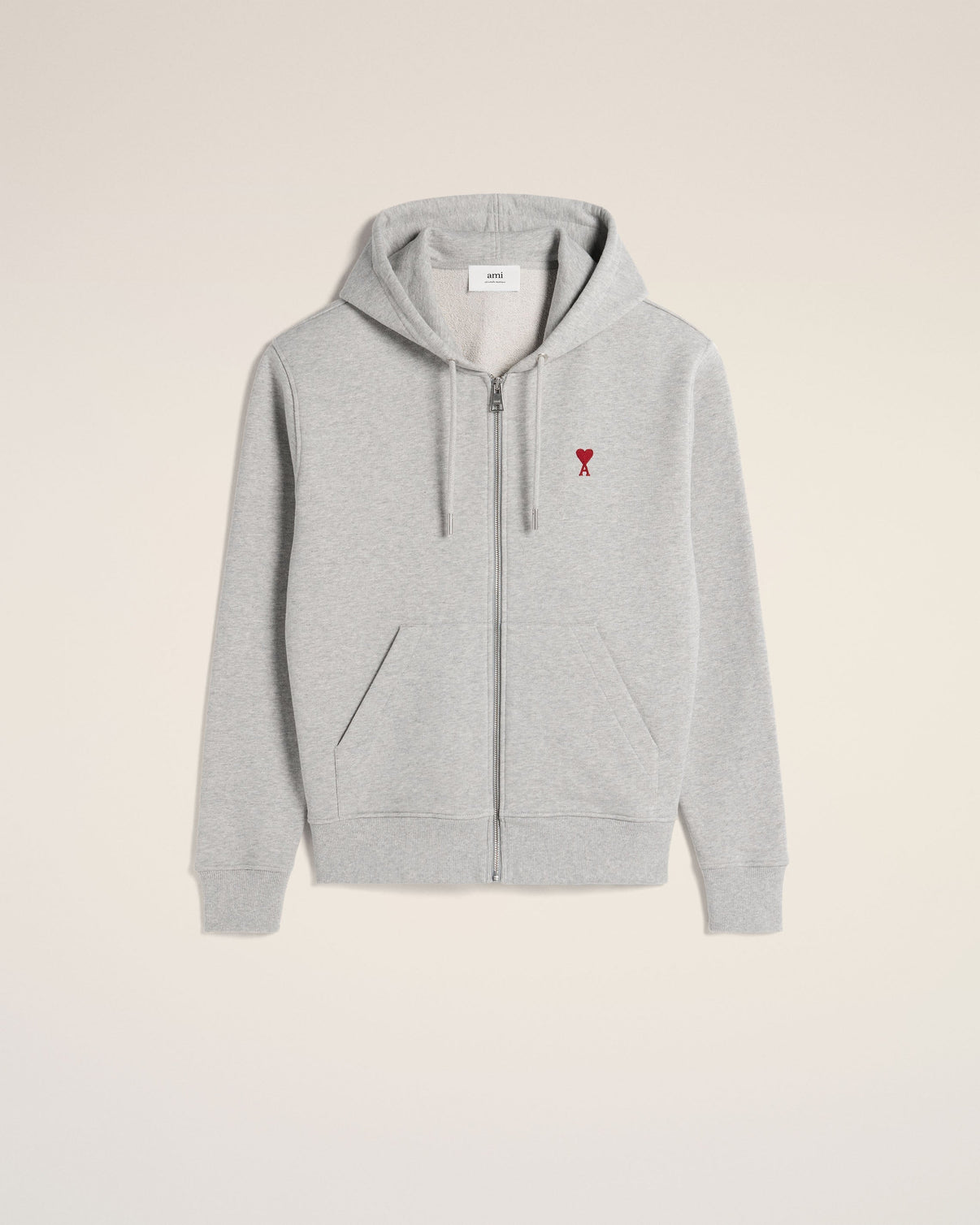Grey Cotton Zipped Hoodie