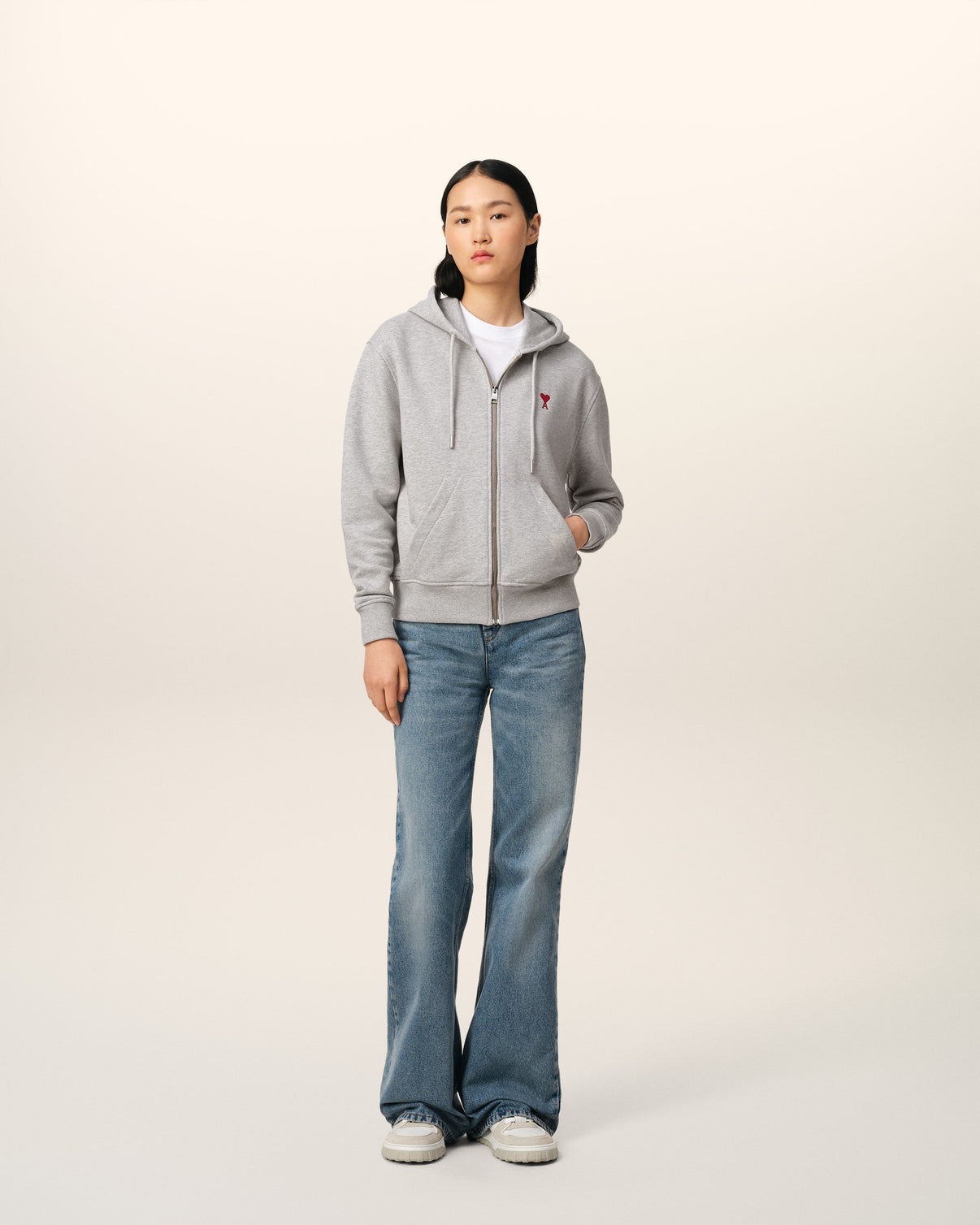 Grey Cotton Zipped Hoodie