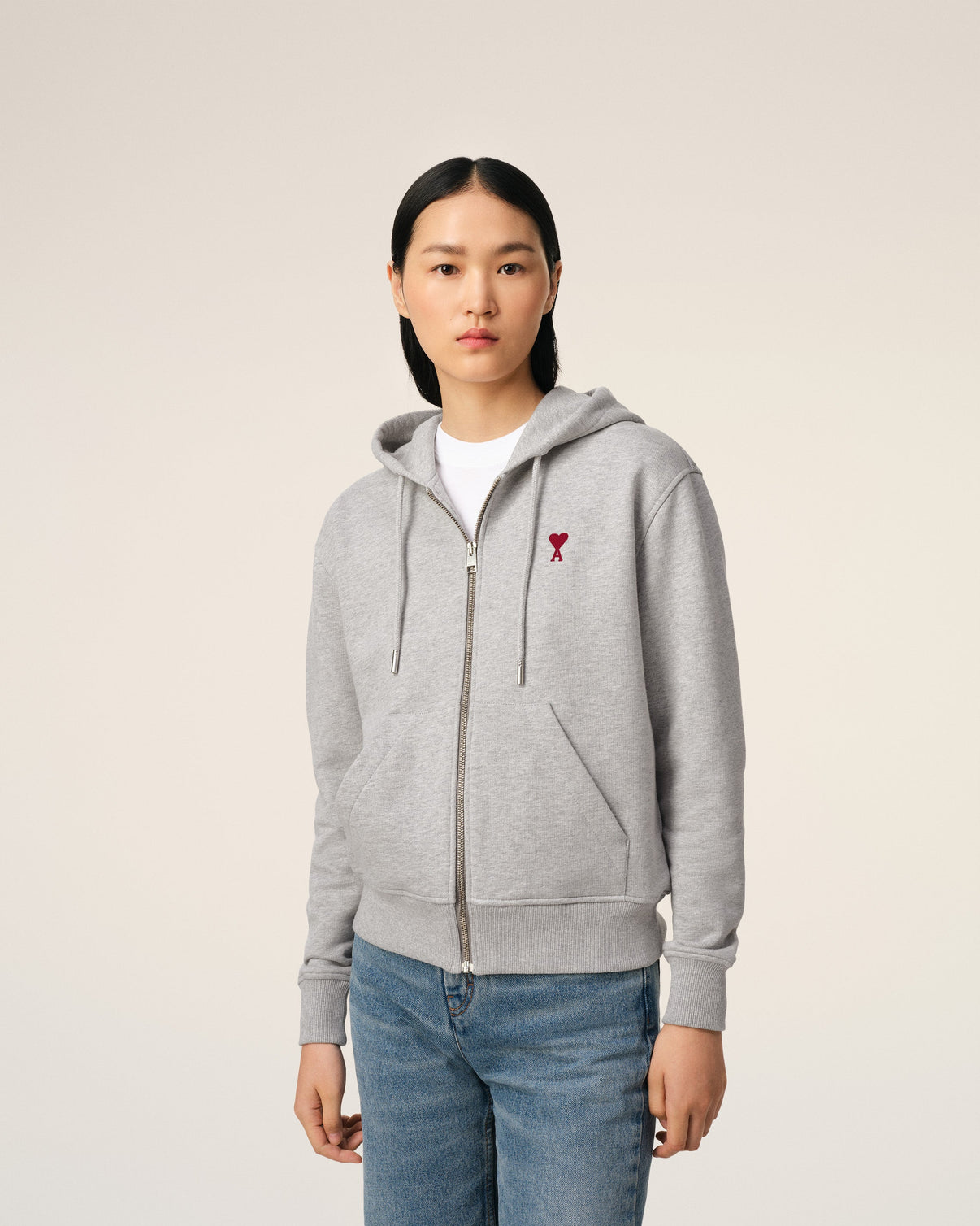 Grey Cotton Zipped Hoodie