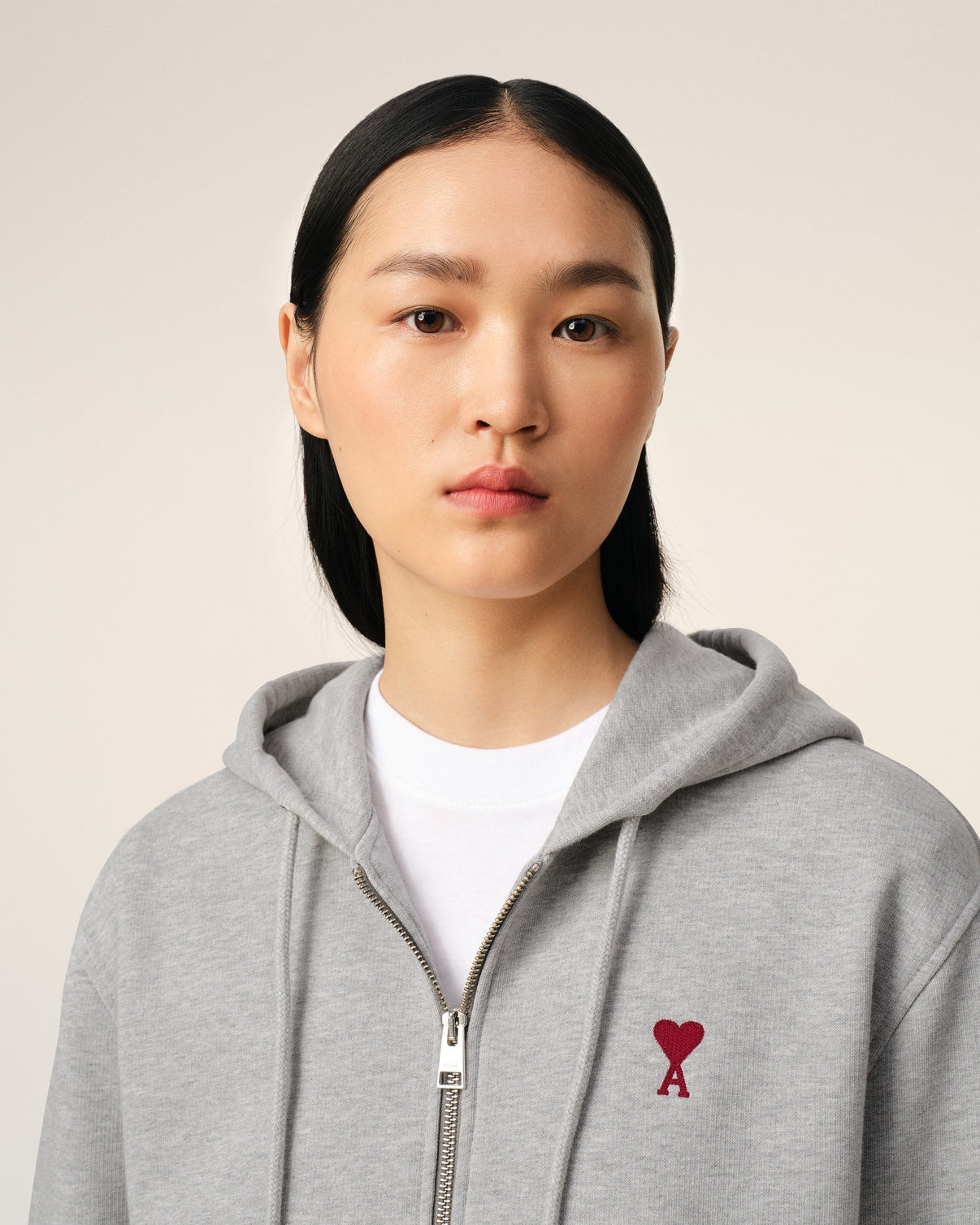Grey Cotton Zipped Hoodie