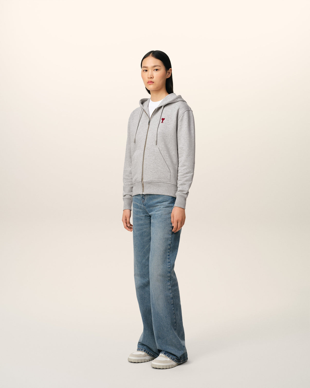 Grey Cotton Zipped Hoodie