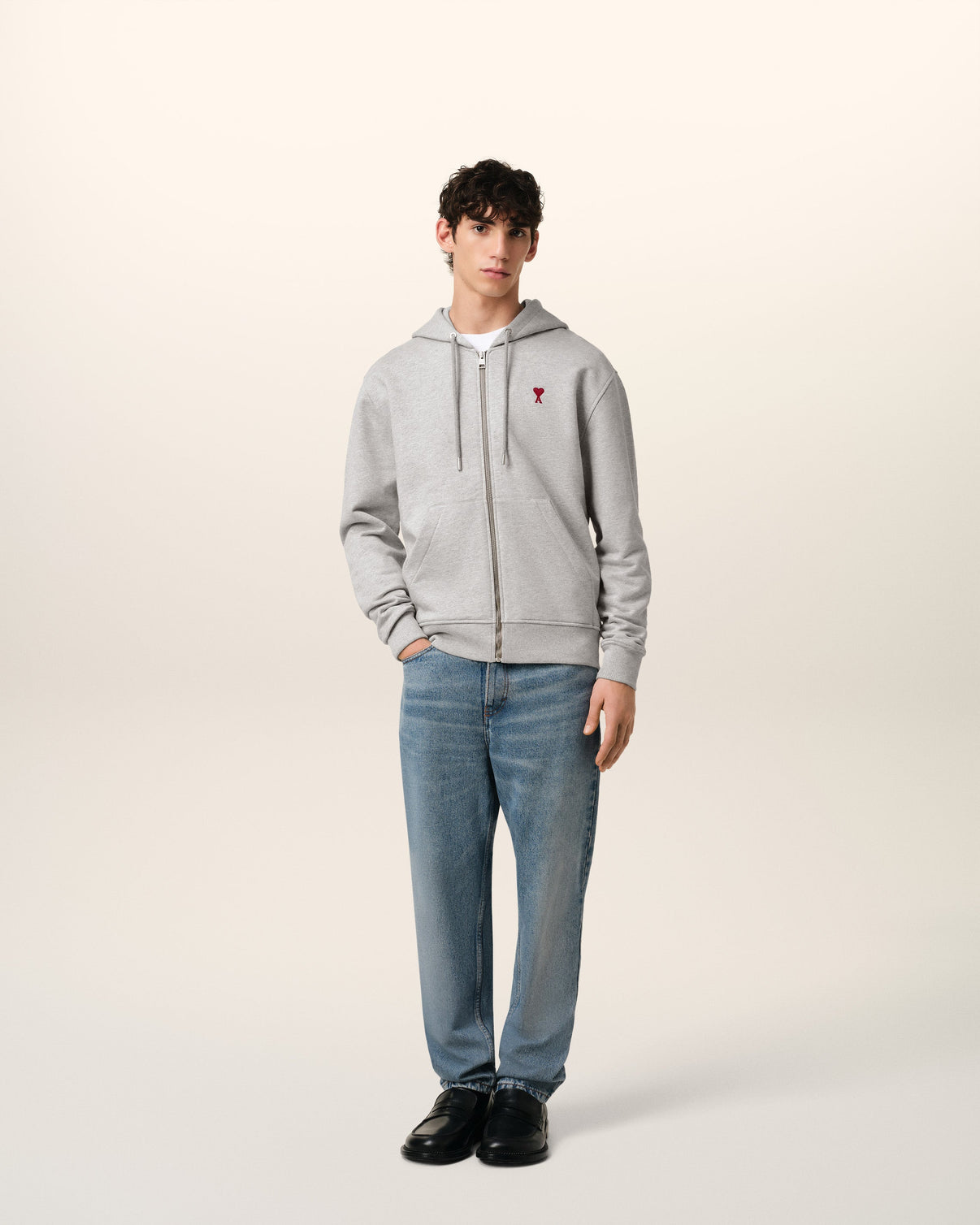 Grey Cotton Zipped Hoodie