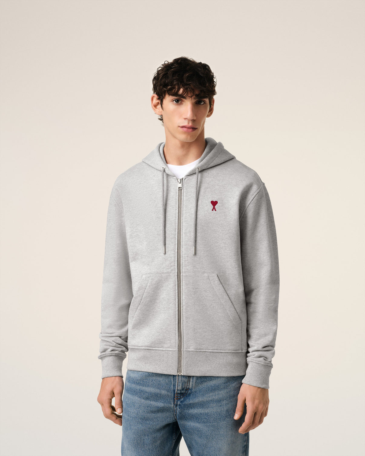 Grey Cotton Zipped Hoodie