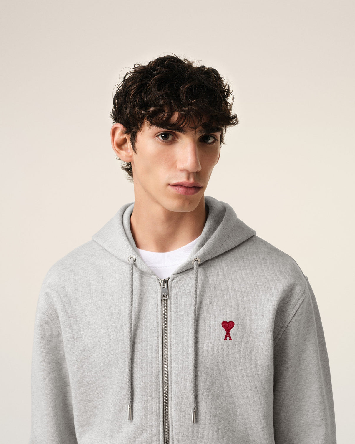 Grey Cotton Zipped Hoodie