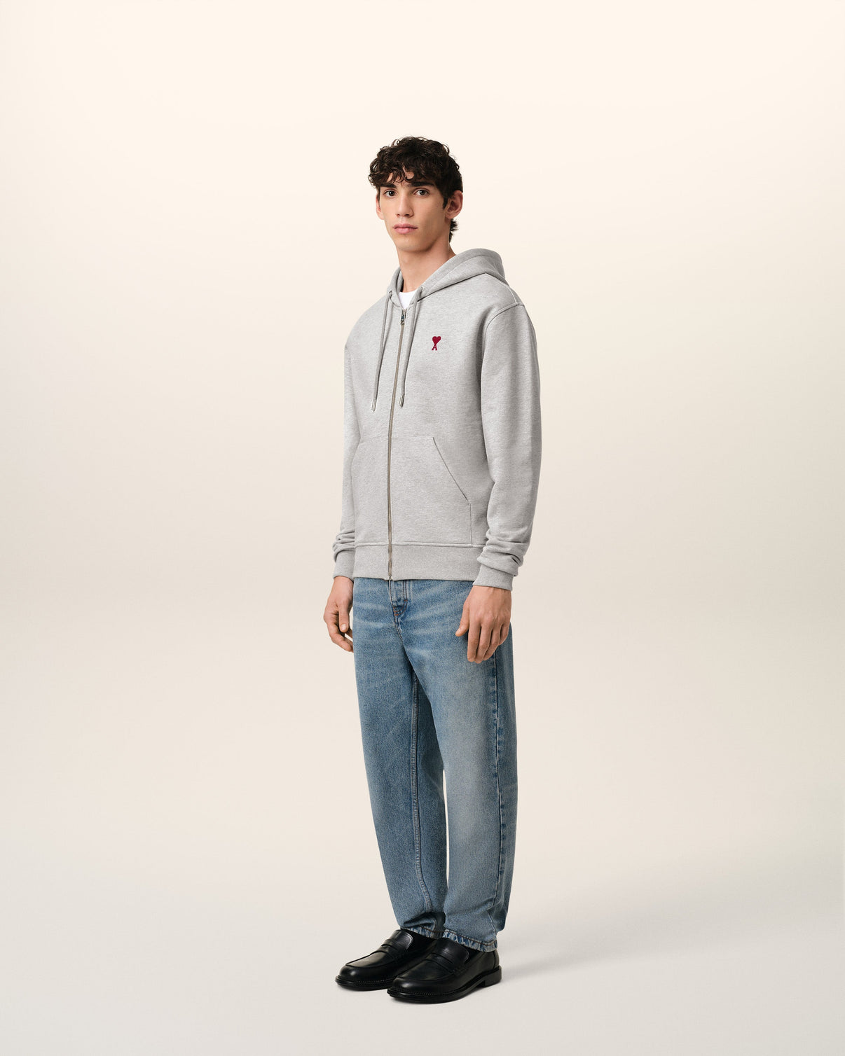 Grey Cotton Zipped Hoodie