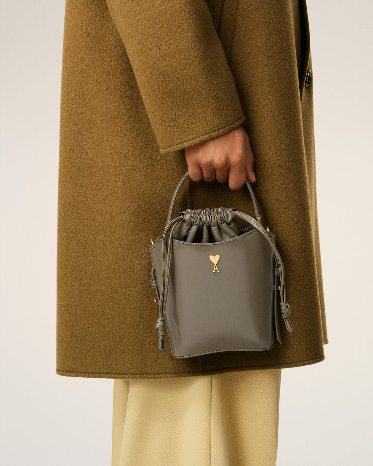 Grey Glazed Leather Mini Paris Paris Bucket Bag