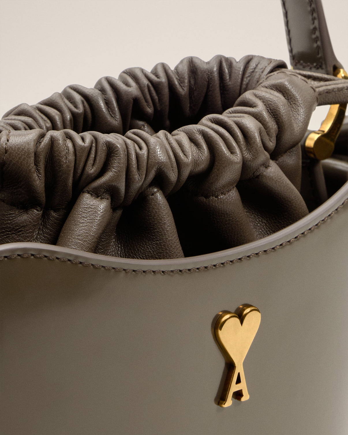 Grey Glazed Leather Mini Paris Paris Bucket Bag