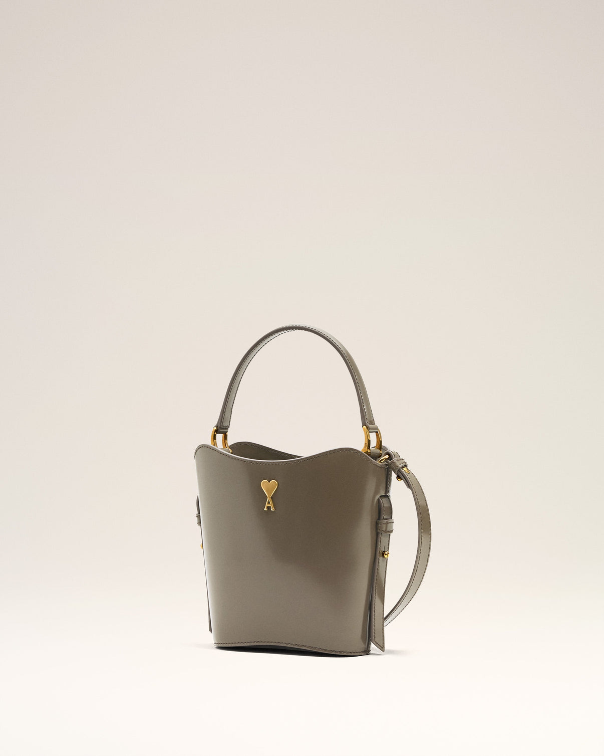 Grey Glazed Leather Mini Paris Paris Bucket Bag