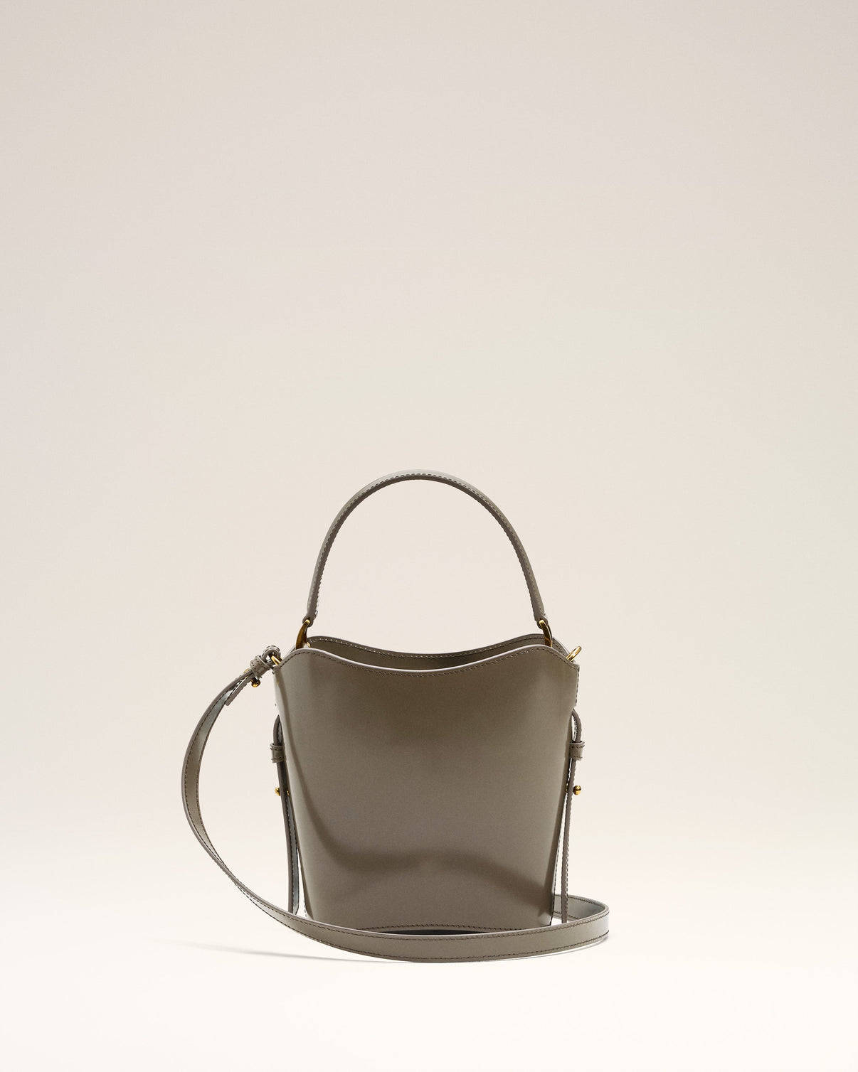 Grey Glazed Leather Mini Paris Paris Bucket Bag