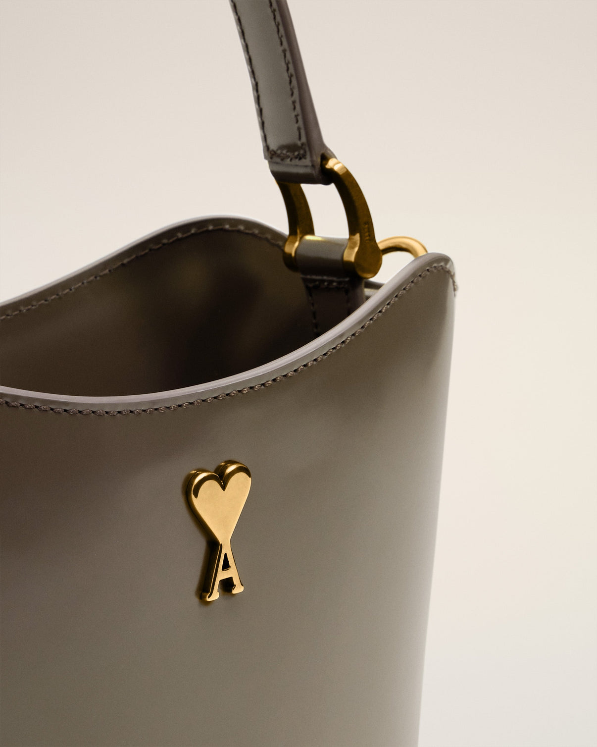 Grey Glazed Leather Mini Paris Paris Bucket Bag