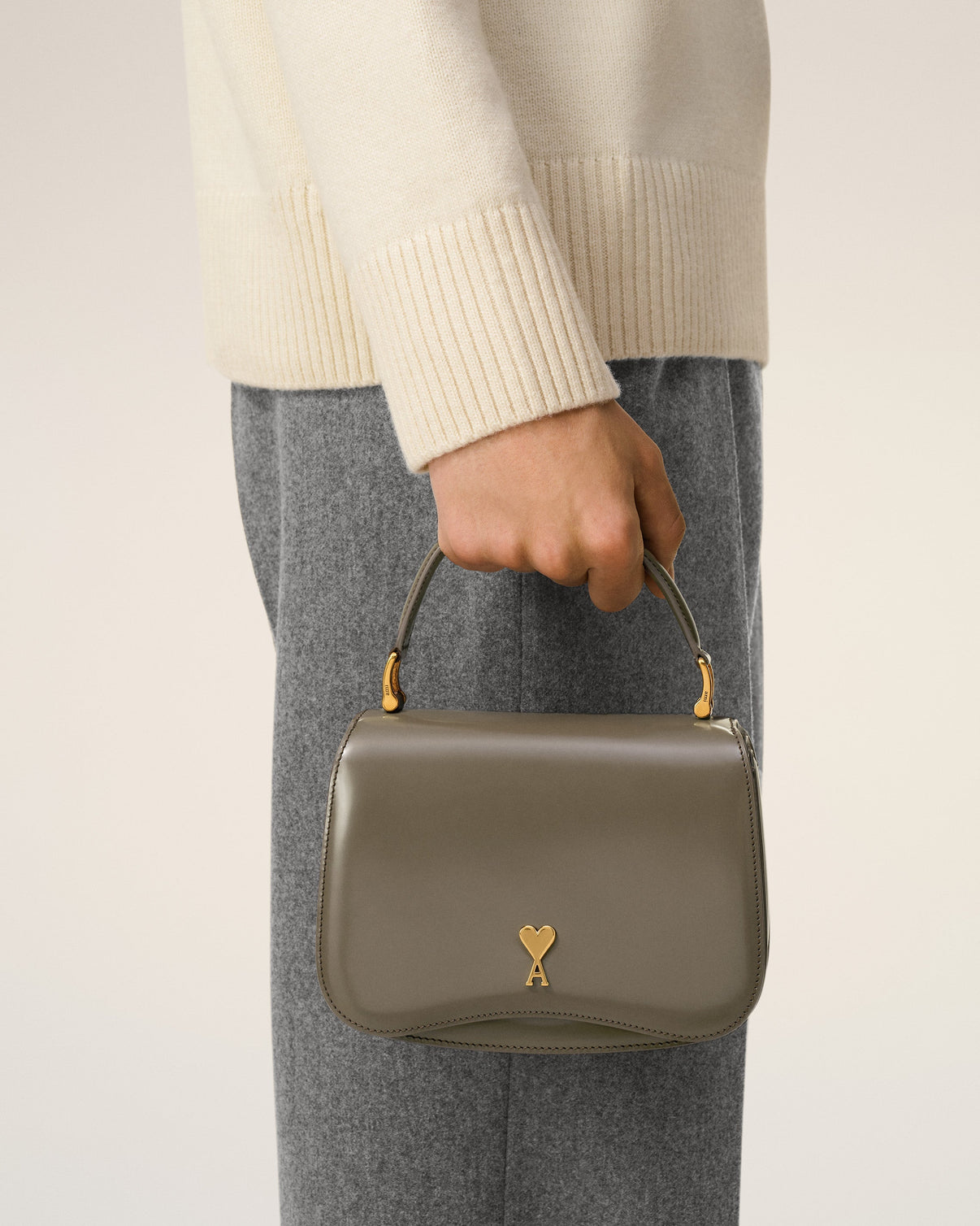 Grey Glazed Leather Top Handle Paris Paris Bag