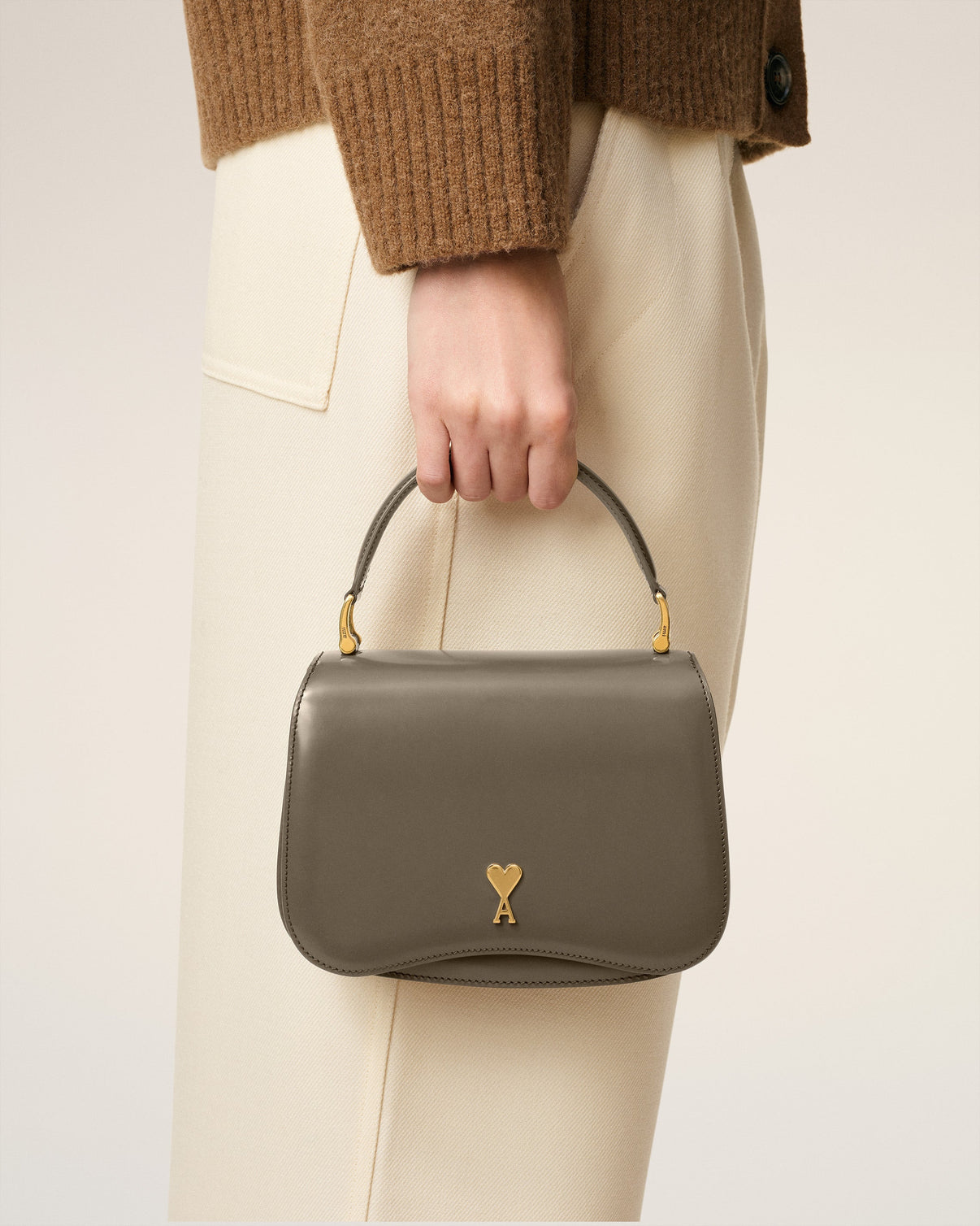 Grey Glazed Leather Top Handle Paris Paris Bag