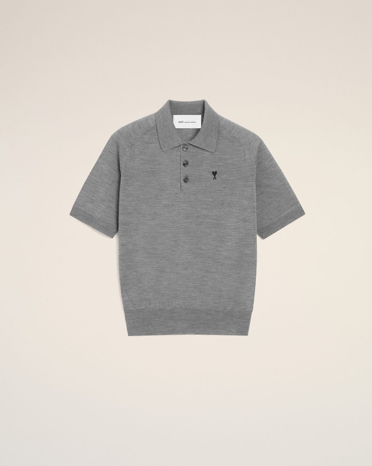 Grey Wool Short Sleeves Polo