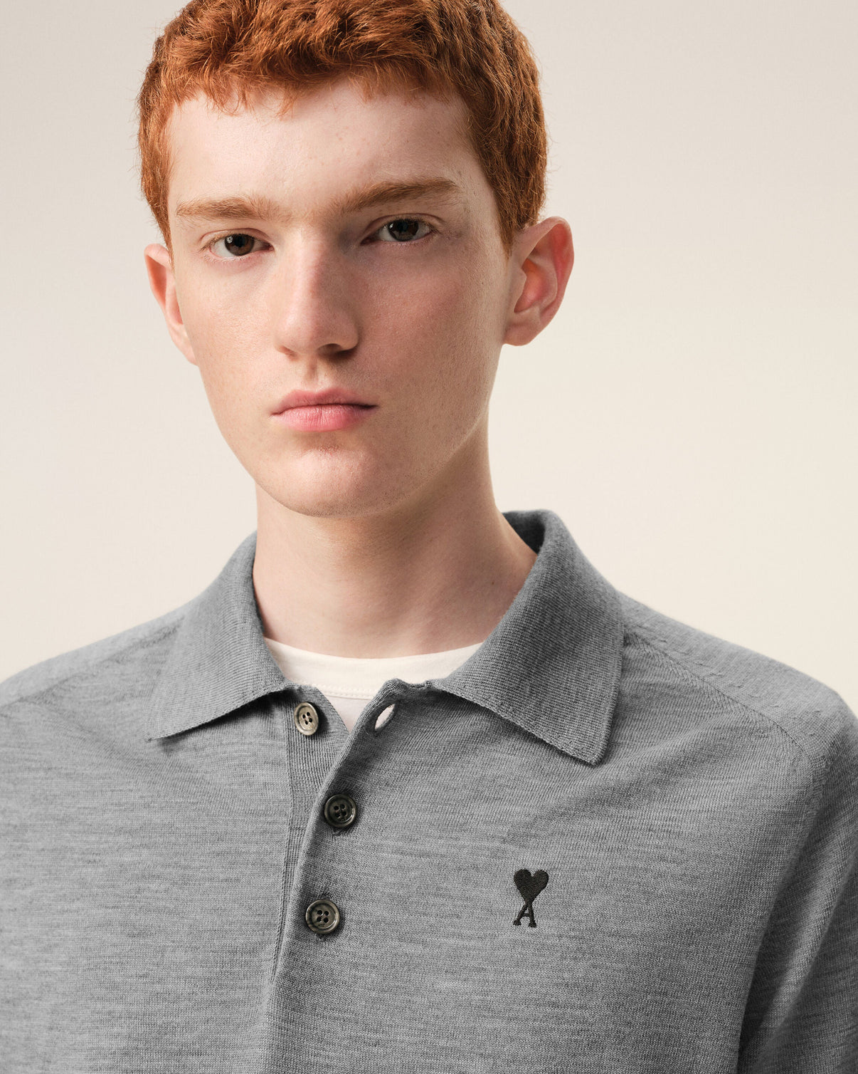 Grey Wool Short Sleeves Polo