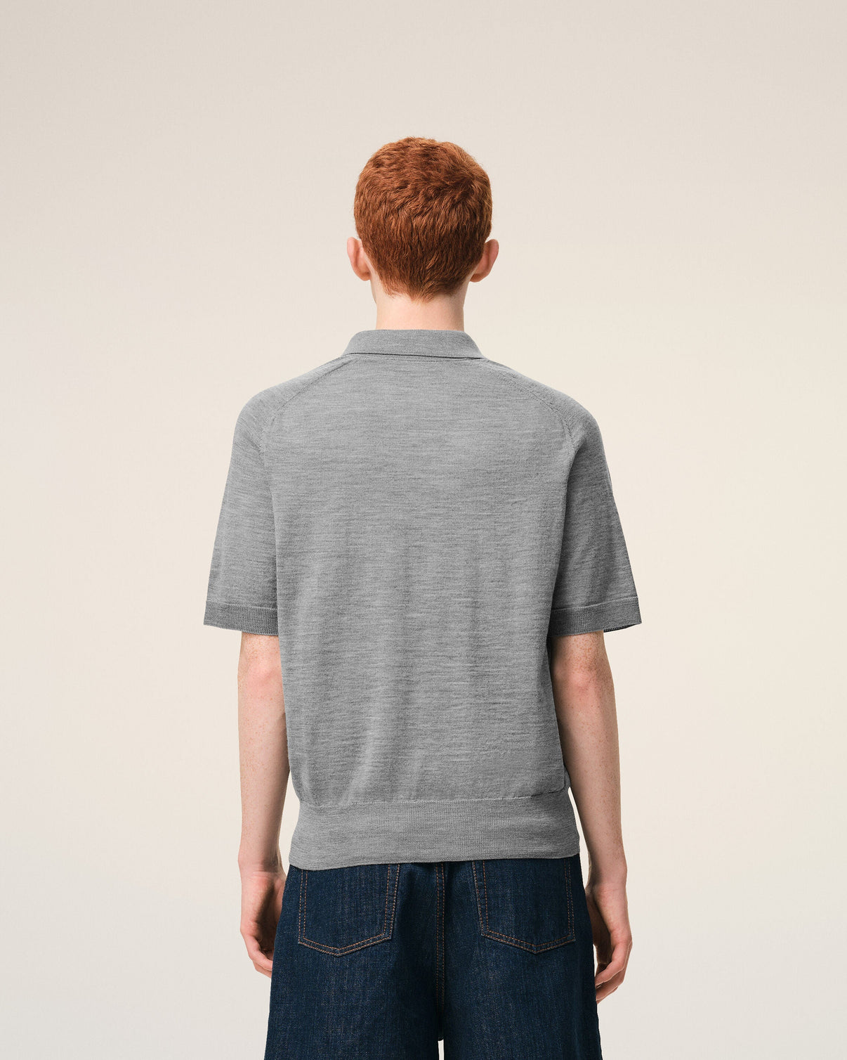 Grey Wool Short Sleeves Polo