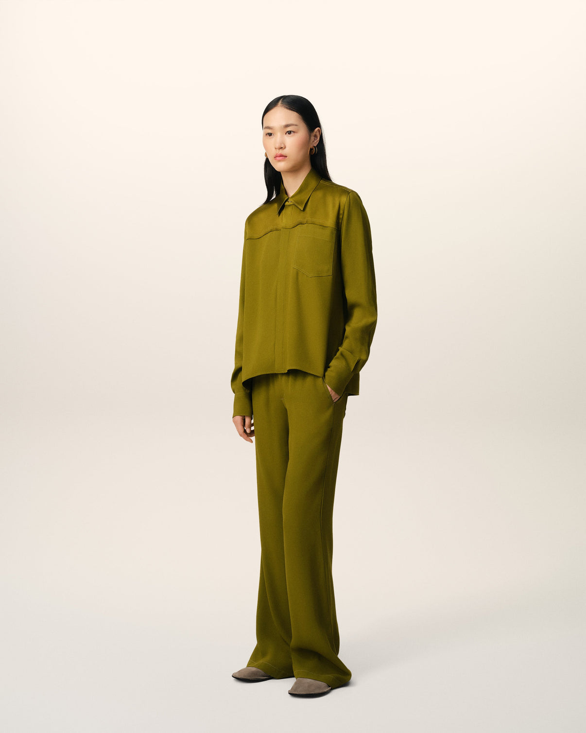 Khaki Contrasted Top Long Sleeve Shirt