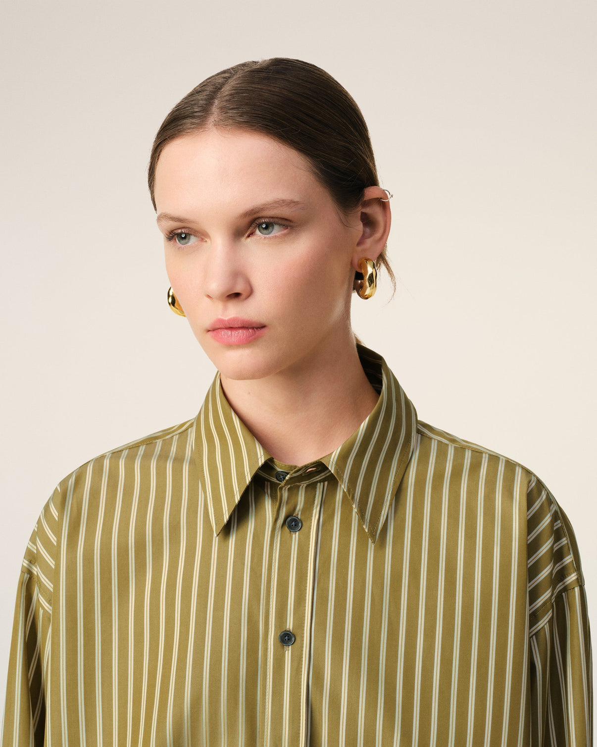 Khaki Cotton Cropped Oversized Shirt