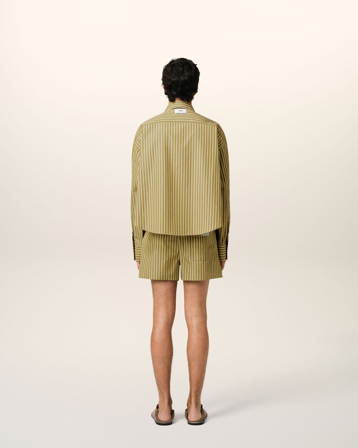 Khaki Cotton Cropped Oversized Shirt