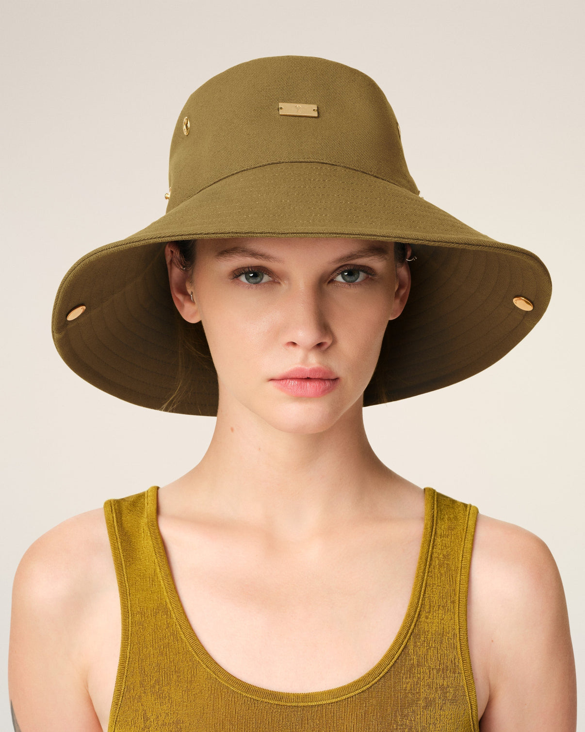 Khaki Cotton Plate Hat