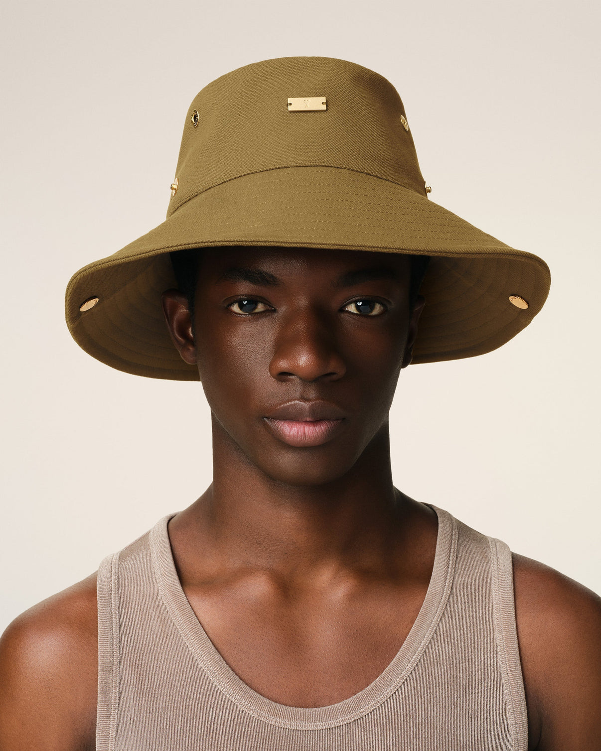 Khaki Cotton Plate Hat