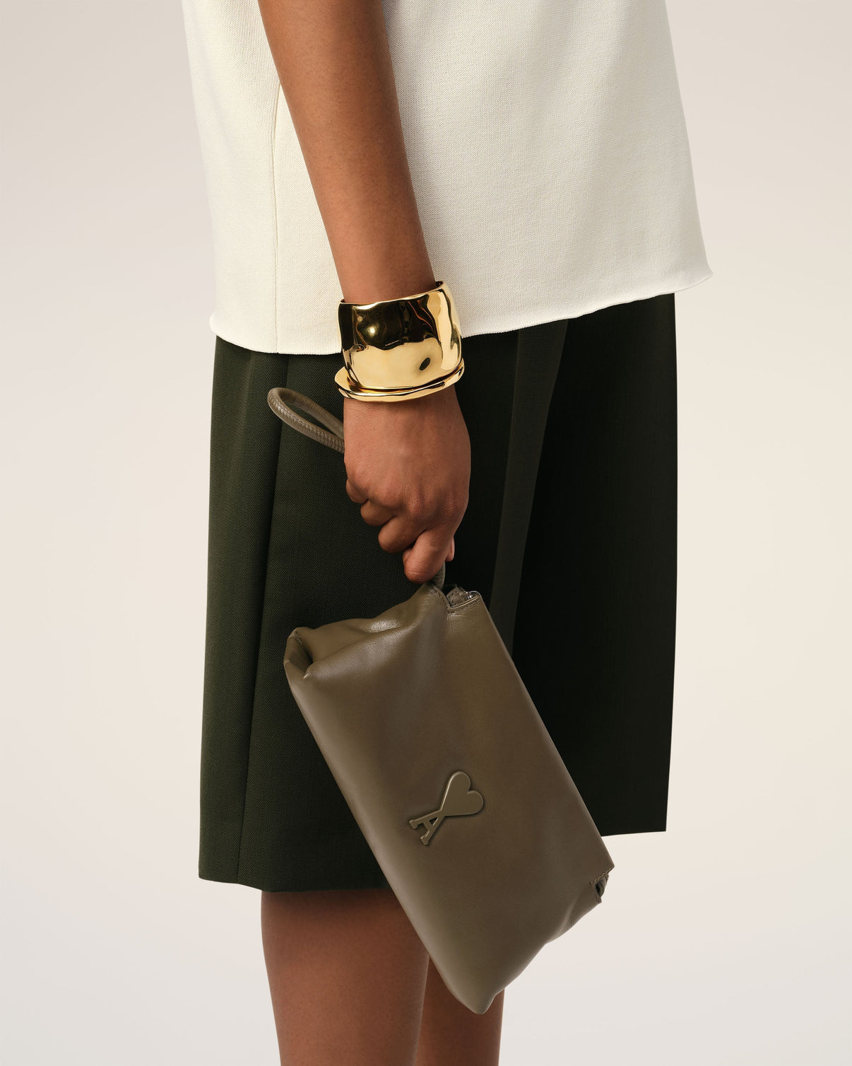 Khaki Leather Voulez-Vous Pouch