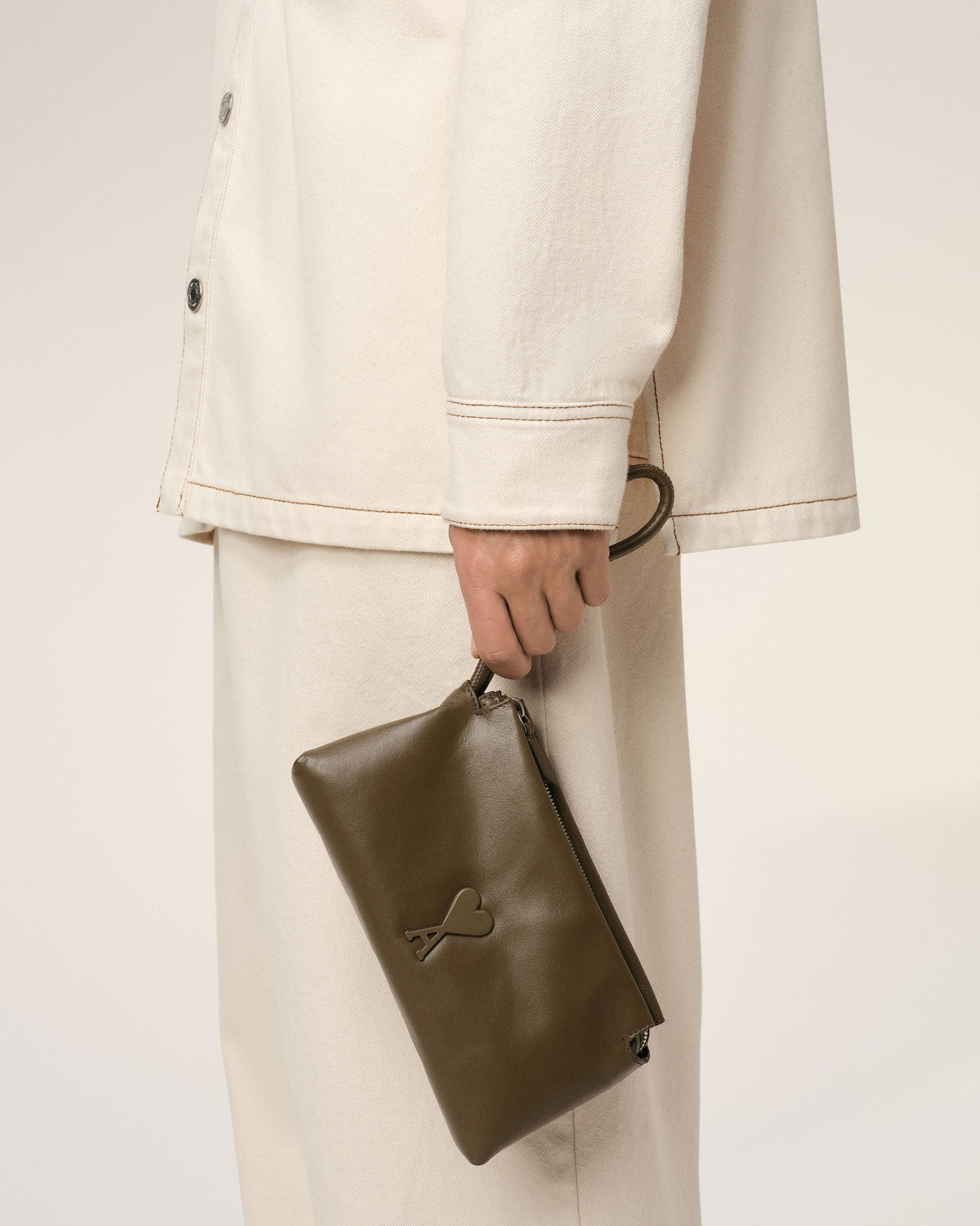 Khaki Leather Voulez-Vous Pouch
